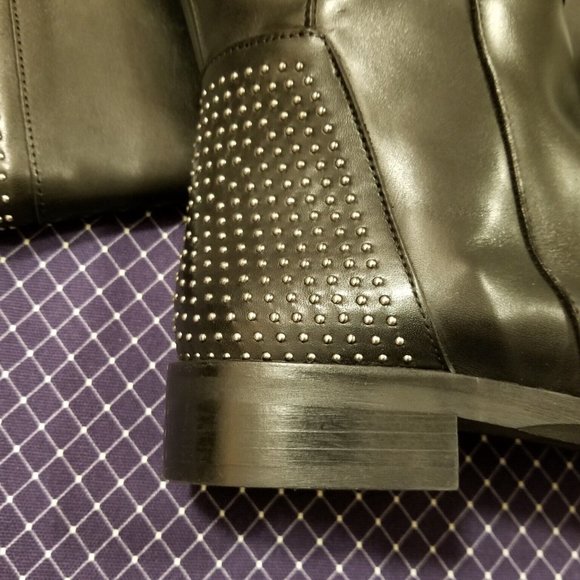 Stelle Monelle Black Leather Micro Studded Tall Boots Women’s Size 9 - Picture 3 of 13